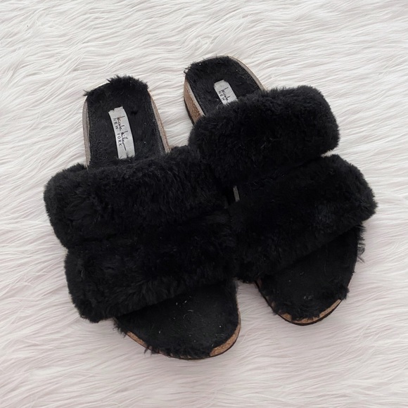 Nicole Miller Shoes Nicole Miller Black Fuzzy Straps Faux Fur